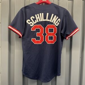 Boston Red Sox Curt Schilling Majestic Embroidered Blue Baseball Jersey Sz L